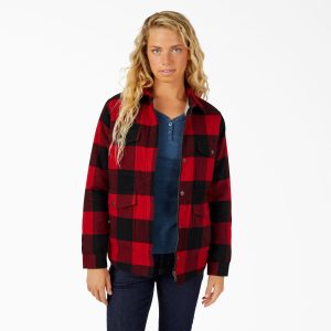 Women's Flannel High Pile Fleece Lined Chore Coat