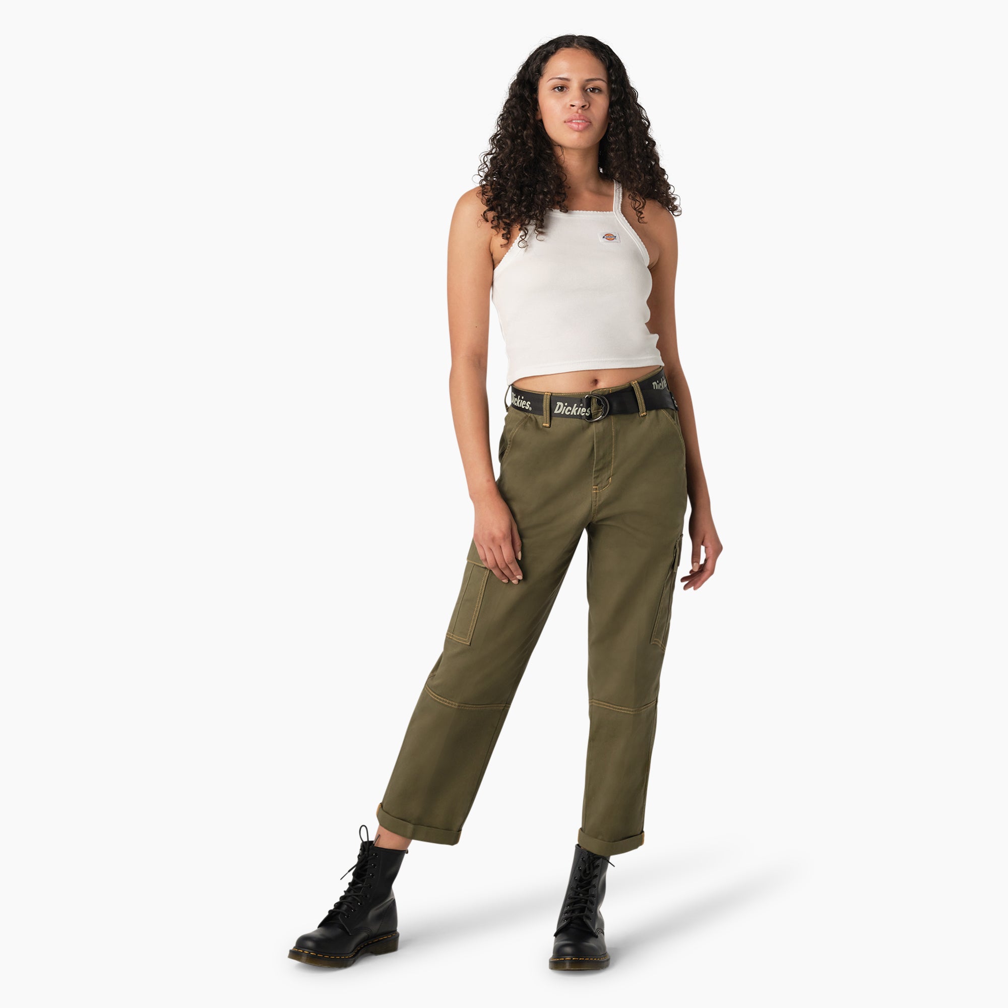 Women's Relaxed Fit Contrast Stitch Cropped Cargo Pants - Image 4