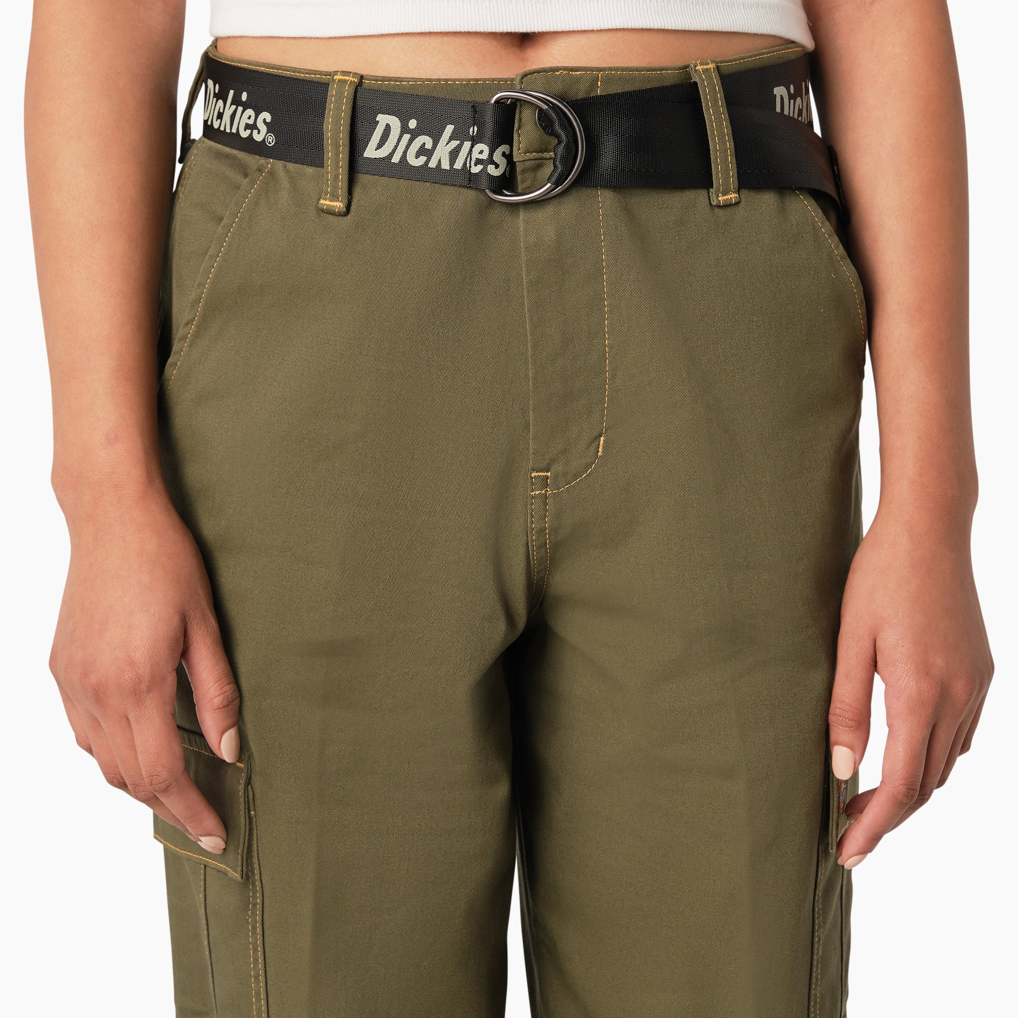 Women's Relaxed Fit Contrast Stitch Cropped Cargo Pants - Image 5
