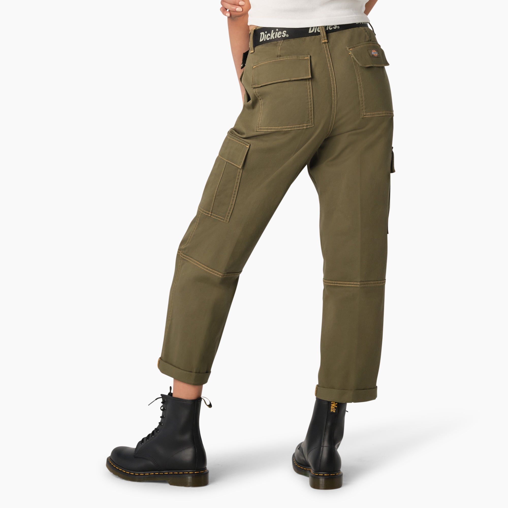 Women's Relaxed Fit Contrast Stitch Cropped Cargo Pants - Image 2