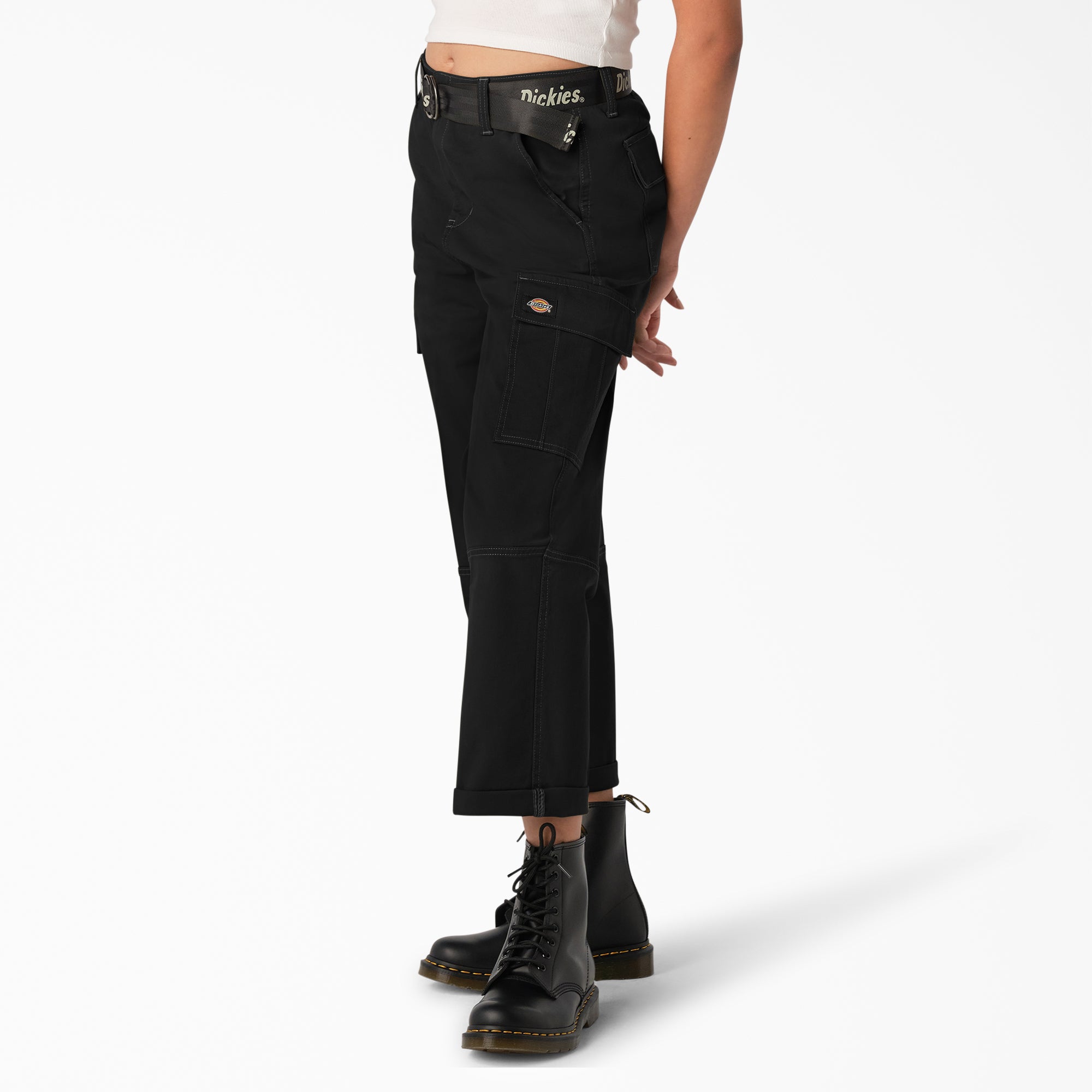 Women's Relaxed Fit Contrast Stitch Cropped Cargo Pants - Image 3