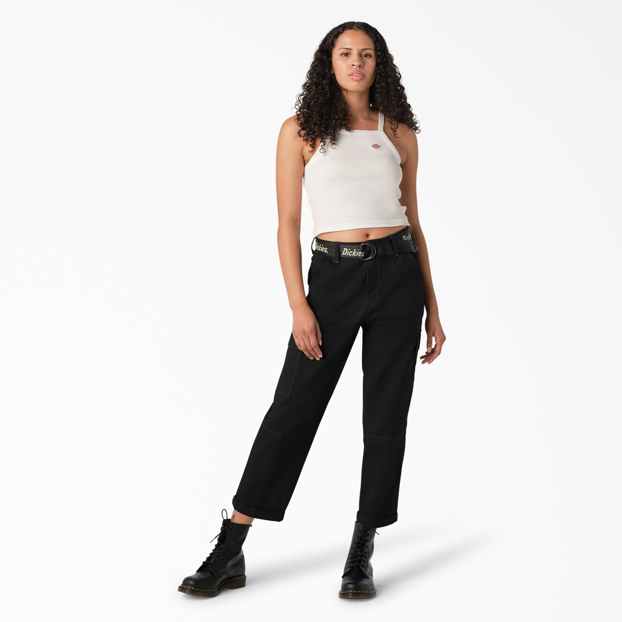 Women's Relaxed Fit Contrast Stitch Cropped Cargo Pants - Image 4