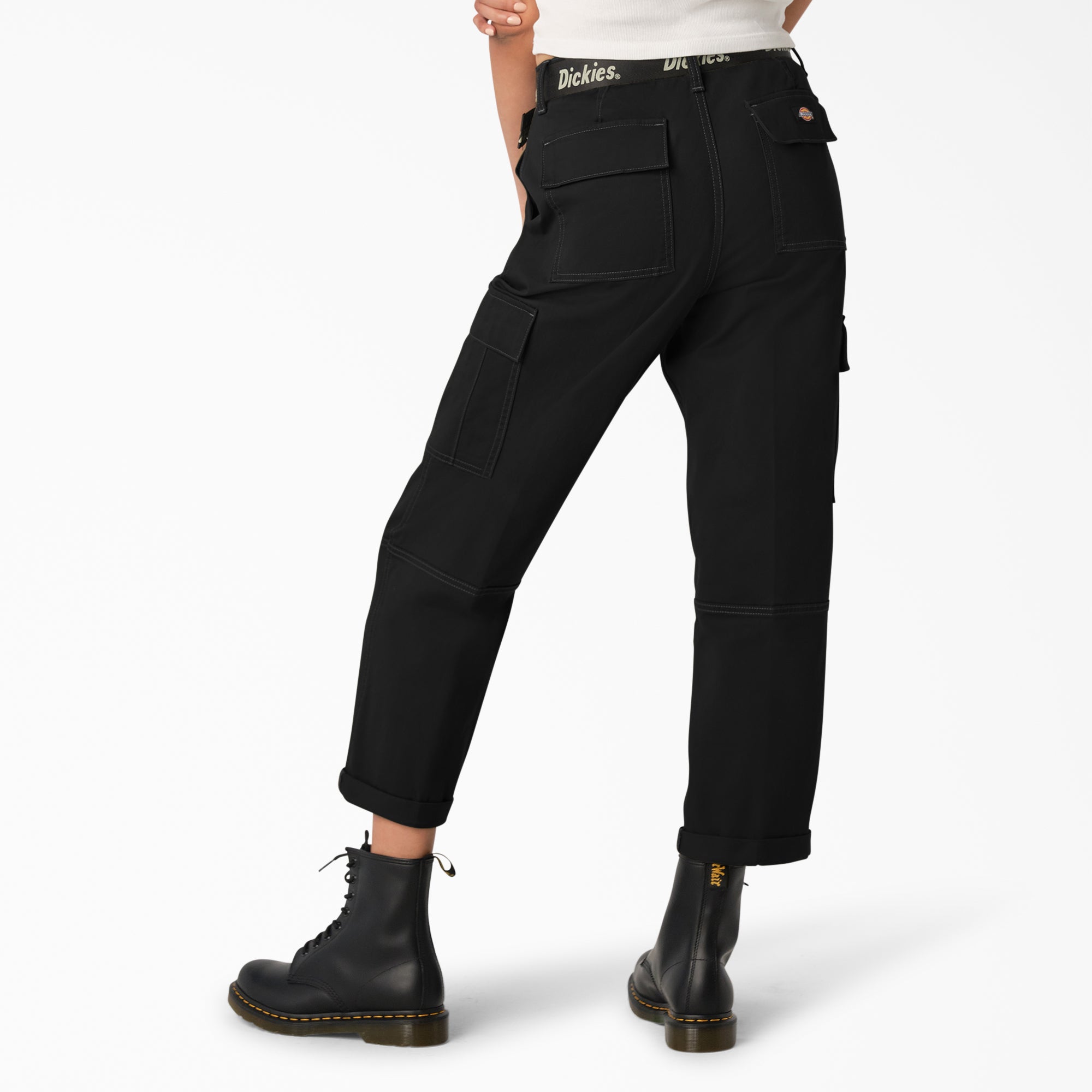 Women's Relaxed Fit Contrast Stitch Cropped Cargo Pants - Image 2