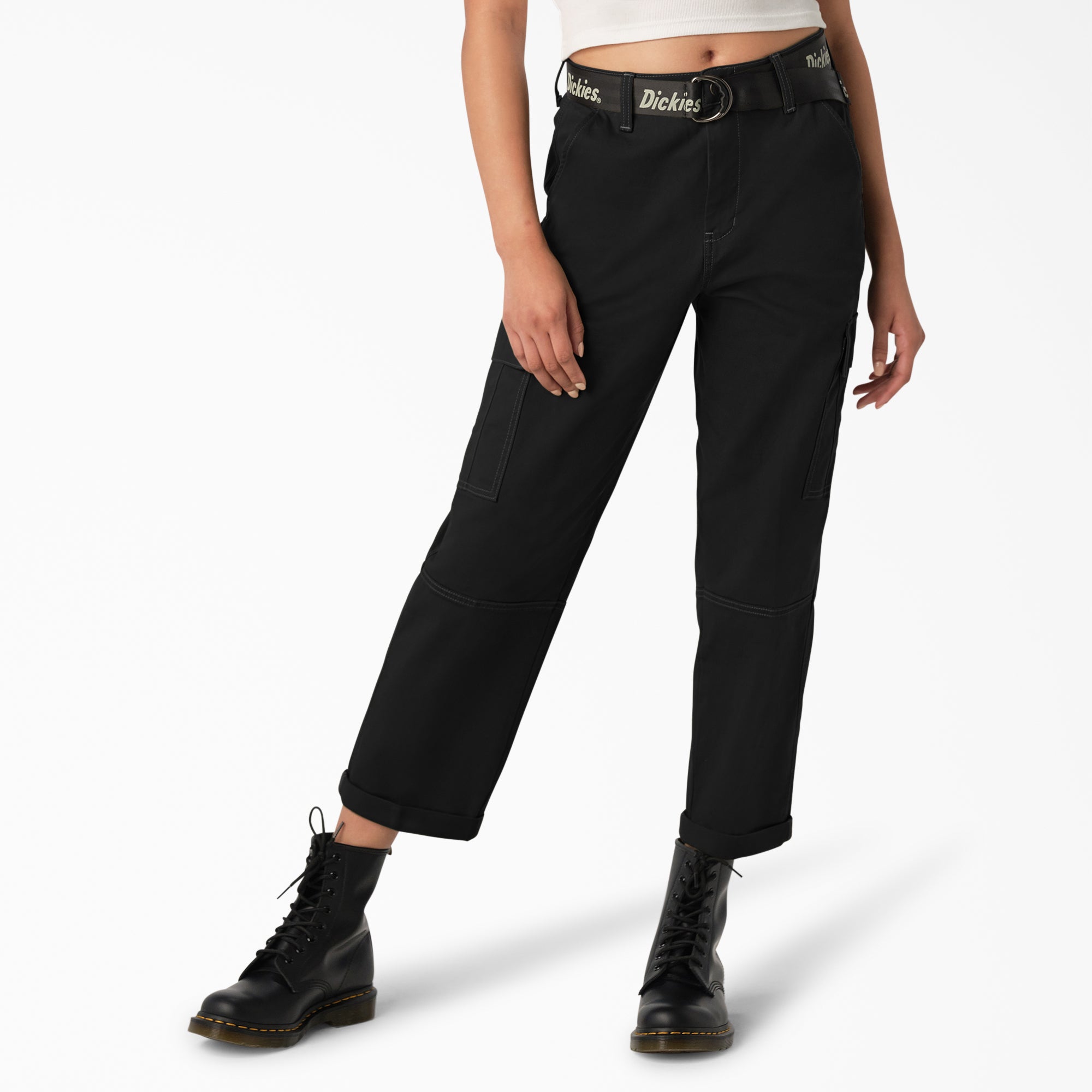 Women's Relaxed Fit Contrast Stitch Cropped Cargo Pants