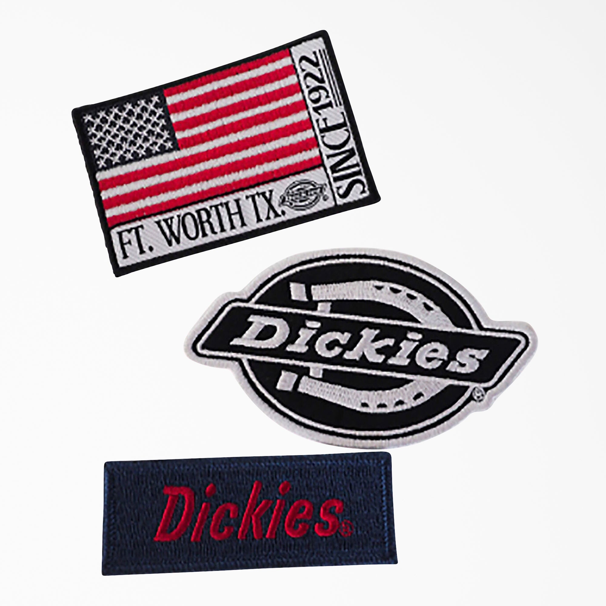 Dickies Logo & Flag Iron-on Patches. 3-Pack