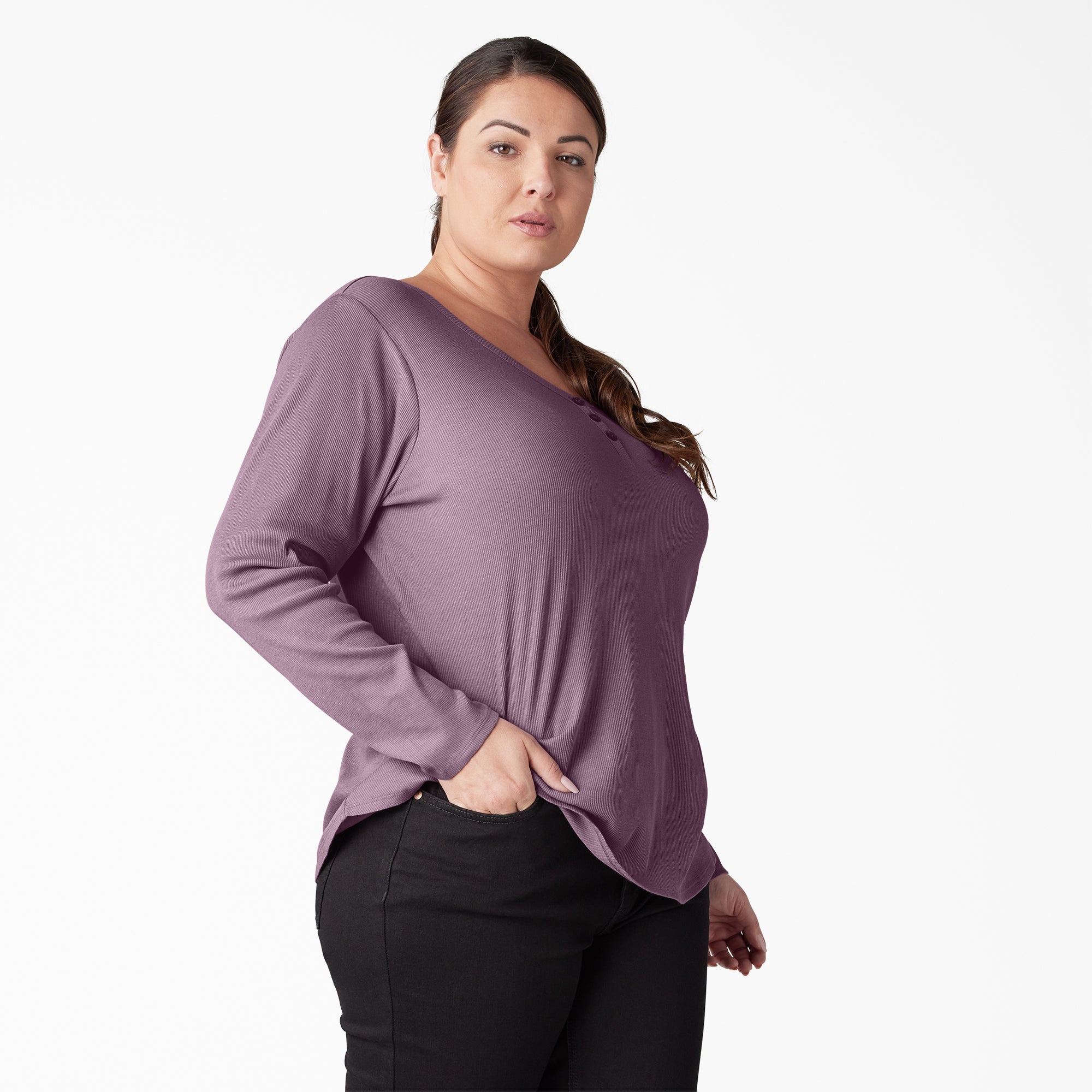 Women's Plus Henley Long Sleeve Shirt - Image 4