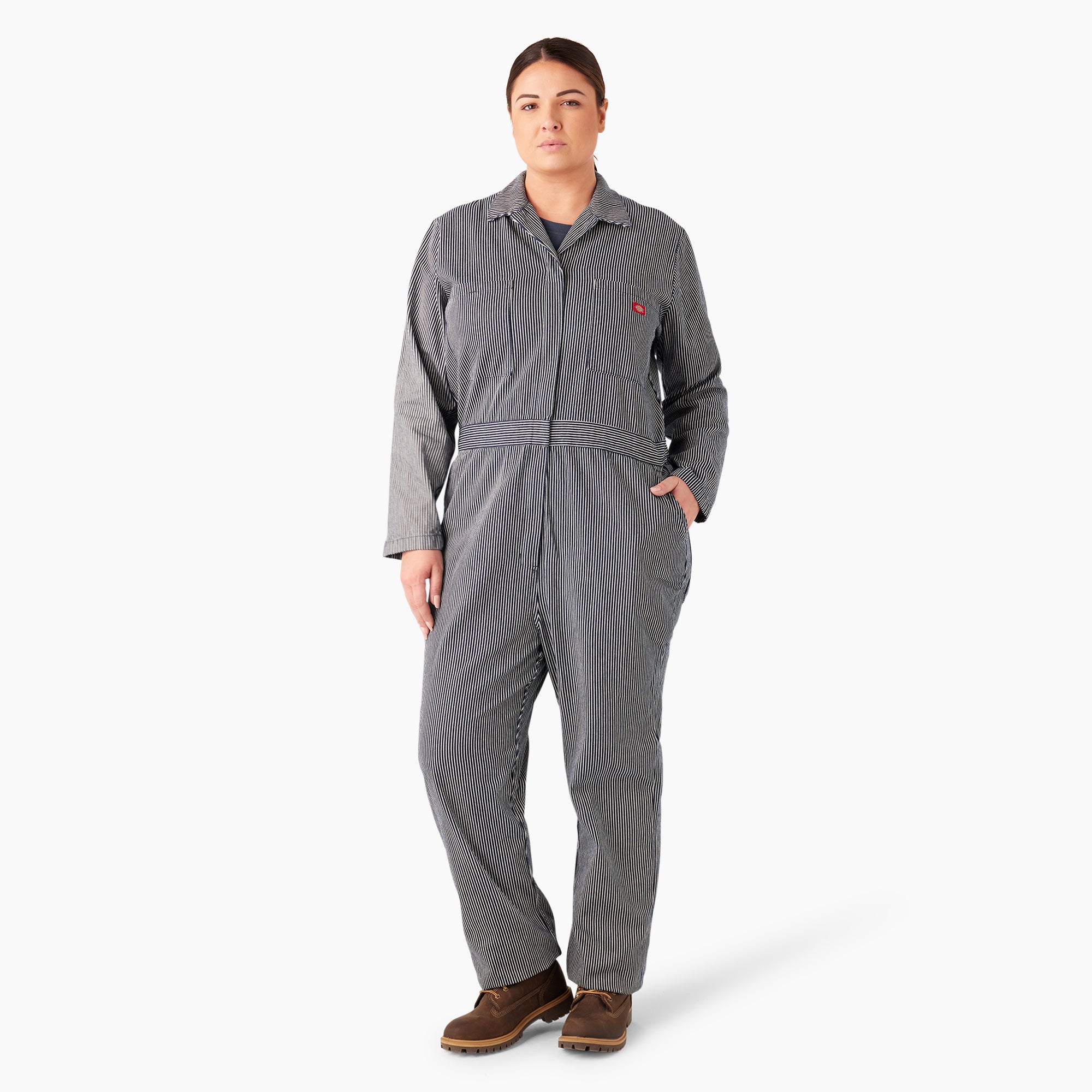 Women's Plus Relaxed Fit Long Sleeve Hickory Stripe Coveralls - Image 4